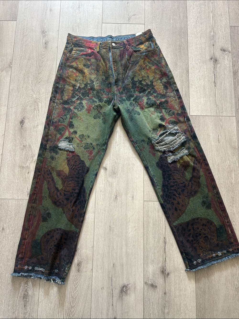 MNML Ultra Baggy Leopard Denim Jeans 34 - Picture 4 of 8